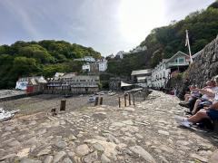 Enjoying a pint at the Red Lion in Clovelly, before a final tired climb back up the hill